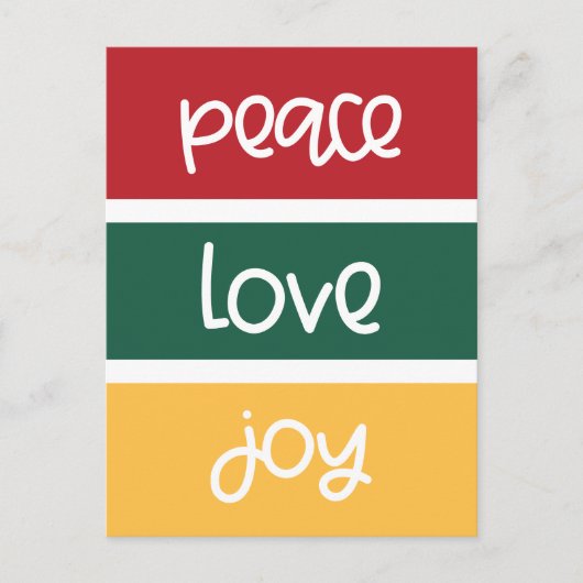 Schattige script Peace Love Joy Christmas Briefkaart (Voorkant)