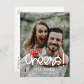 Schattige script Proost op nieuwjaarsfoto 2026 Briefkaart (Voorkant / Achterkant)