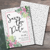 Schattige Script Tropical Wedding Save The Date