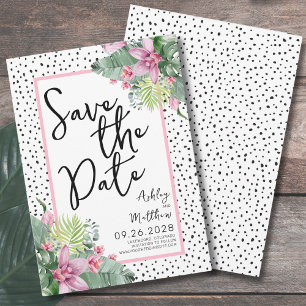 Schattige Script Tropical Wedding Save The Date