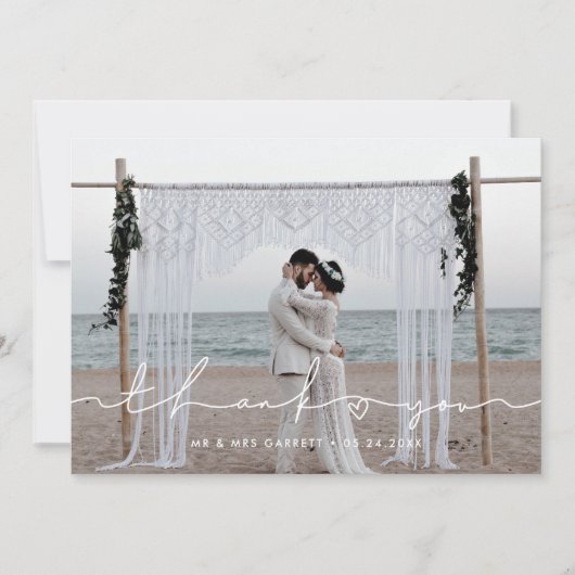 Schattige script trouwfoto dank je kaart (Voorkant)