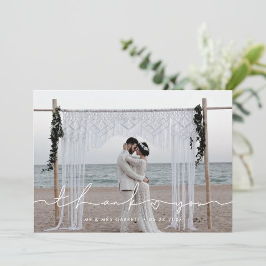 Schattige script trouwfoto dank je kaart (Staand voorkant)