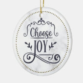 Schattige Script Typografie Kies Joy in Dark Blue Keramisch Ornament (Links)