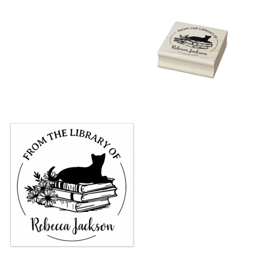 Schattige script uit de bibliotheek van, Cat Book Rubberstempel (Gestempeld)