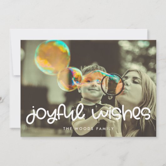 Schattige Script Vrolijke Wensen Familie Foto Kers Feestdagenkaart (Voorkant)