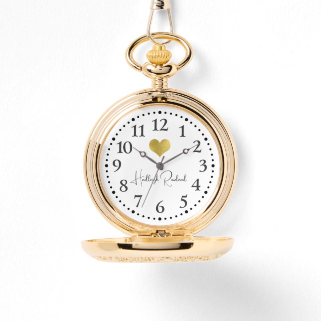 Schattige scriptnaam gouden hartmonogram horloge (Voorkant)
