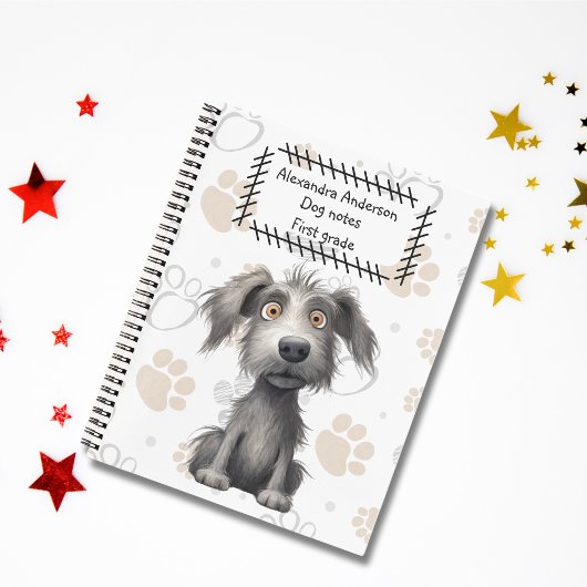 Schattige Scruffy Grey Dog op Paws Print Notitieboek