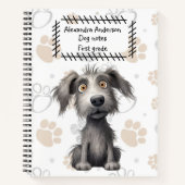 Schattige Scruffy Grey Dog op Paws Print Notitieboek (Voorkant)