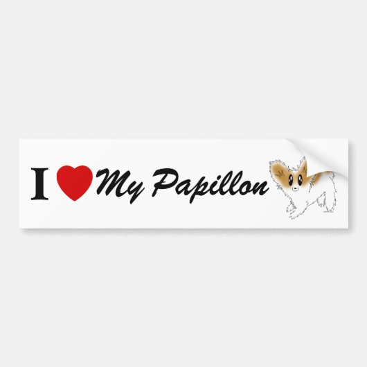 Schattige Scruffy Papillon Ik Hart Liefde Mijn Pap Bumpersticker (Voorkant)