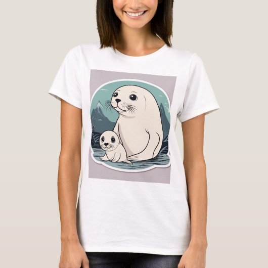 "Schattige Seal Moeder en Baby Design T-Shirt – Ad (Voorkant)