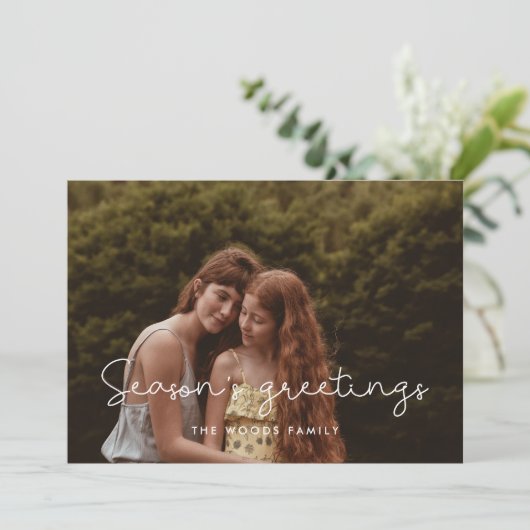 Schattige seizoen Groeten Familiefoto Feestdagenkaart (Staand voorkant)