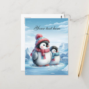 Schattige seizoensgebonden winterpinguïn voeg teks briefkaart