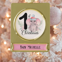 Schattige Seizoensolifant Baby Meisje 1e Kerstmis