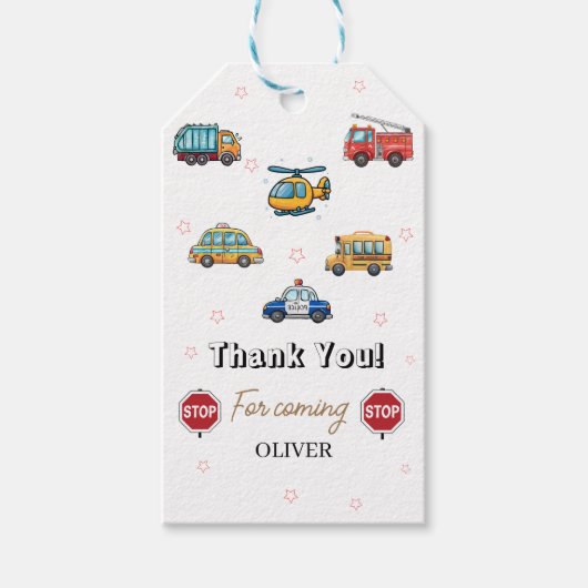 Schattige Service Voertuig Verjaardag bash Cadeaulabel (Voorkant)