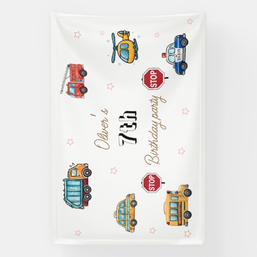 Schattige Service Voertuig Verjaardag bash Spandoek (Verticaal)