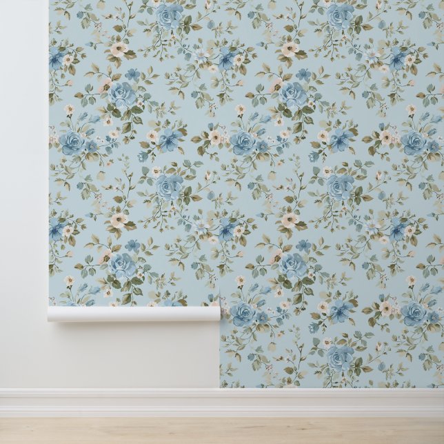 Schattige Shabby Chic Blue Floral Behang (Applicatie)