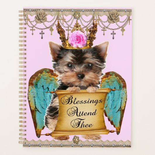 Schattige Shabby Chic Yorkie Angel Puppy Dog Planner (Voorkant)