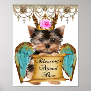 Schattige Shabby Chic Yorkie Puppy Dog Angel Poster
