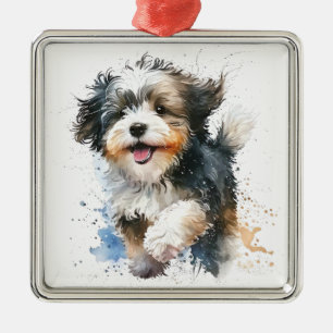 SCHATTIGE SHAGGY HAVANESE PUPPY DOG METALEN ORNAMENT