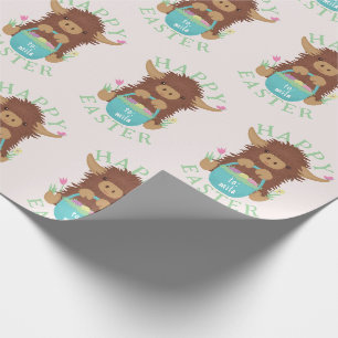 Schattige, shaggy Highland koe Paasmand ontwerp Cadeaupapier