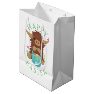 Schattige, shaggy Highland koe Paasmand ontwerp Medium Cadeauzakje