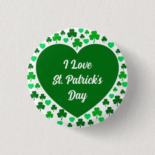 Schattige Shamrocks en Hartjes Groene St. Patrick' Ronde Button 3,2 Cm (Voorkant)