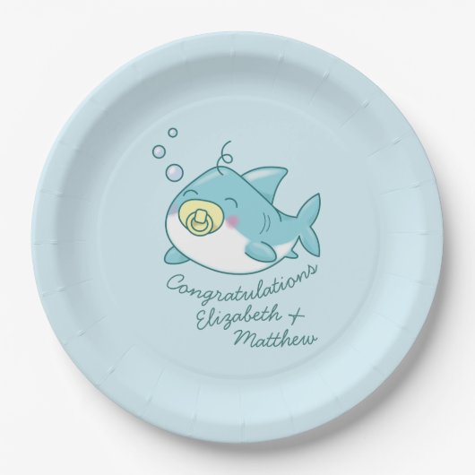 Schattige Shark Baby shower Kawaii Papieren Bordje (Voorkant)