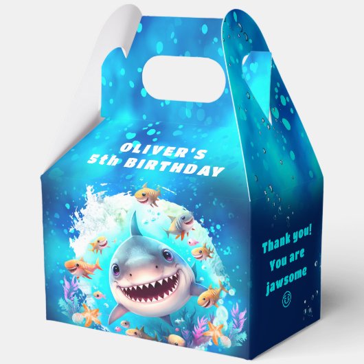 Schattige Shark Boy Verjaardagsblauw Grote Favor B Bedankdoosjes (Achterkant)