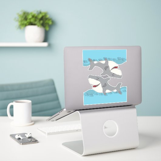 Schattige Shark Street Vinyl Sticker (Laptop op bureau)