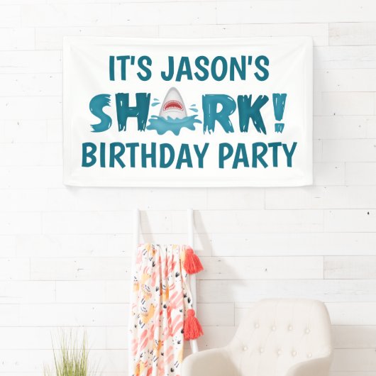 Schattige SHARK Verjaardagsfeestje Kind Banner (Insitu)