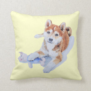 Schattige sheba inu puppy hond kussen