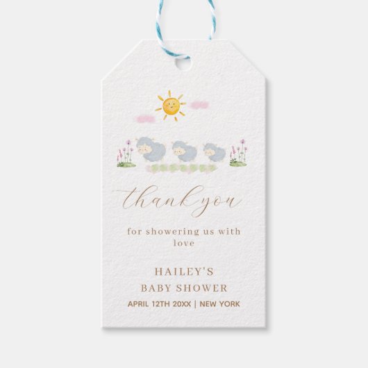 Schattige Sheep Floral Garden Baby shower dank u Cadeaulabel (Voorkant)