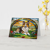 Schattige Sheltie Glas-in-Lood Kaart (Gele Bloem)