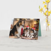 Schattige Sheltie Kerst Koekje Kaart (Gele Bloem)