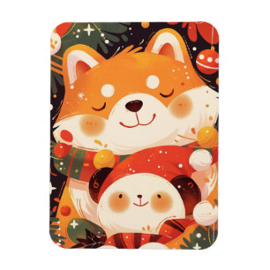 Schattige Shiba Inu die een knuffelpanda omhelst Magneet