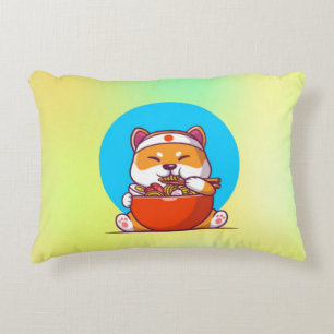 Schattige Shiba Inu die Ramen Noodle Cartoon eet Accent Kussen