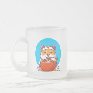 Schattige Shiba Inu die Ramen Noodle Cartoon eet Matglas Koffiemok