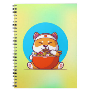 Schattige Shiba Inu die Ramen Noodle Cartoon eet Notitieboek