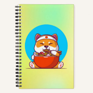 Schattige Shiba Inu die Ramen Noodle Cartoon eet Notitieboek
