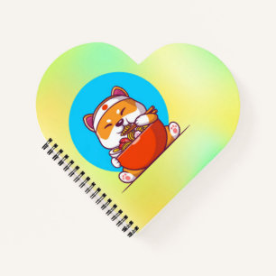 Schattige Shiba Inu die Ramen Noodle Cartoon eet Notitieboek