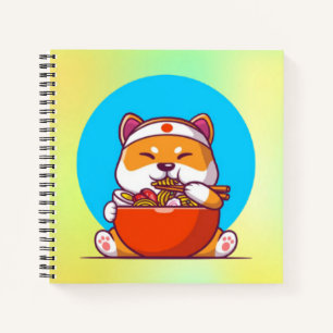 Schattige Shiba Inu die Ramen Noodle Cartoon eet Notitieboek