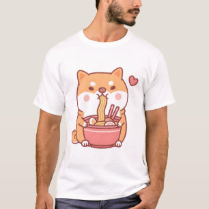 Schattige Shiba Inu Dog Loves Eten Japans Ramen No T-shirt