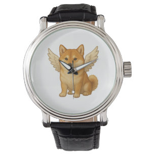 Schattige Shiba Inu engel cartoon blije hond Horloge