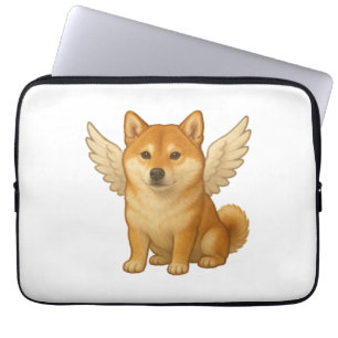 Schattige Shiba Inu engel cartoon blije hond Laptop Sleeve