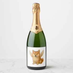 Schattige Shiba Inu engel cartoon blije hond Sparkling Wijnetiket