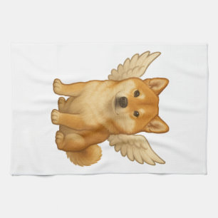 Schattige Shiba Inu engel cartoon blije hond Theedoek