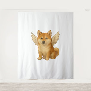 Schattige Shiba Inu engel cartoon blije hond Wandkleed