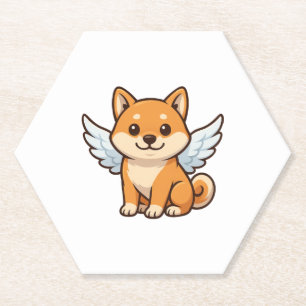 Schattige Shiba Inu engel cartoon hond geluk Kartonnen Onderzetters