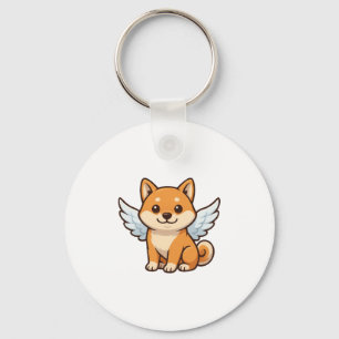 Schattige Shiba Inu engel cartoon hond geluk Sleutelhanger