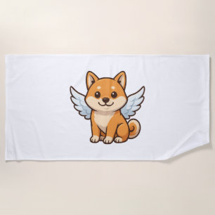 Schattige Shiba Inu engel cartoon hond geluk Strandlaken